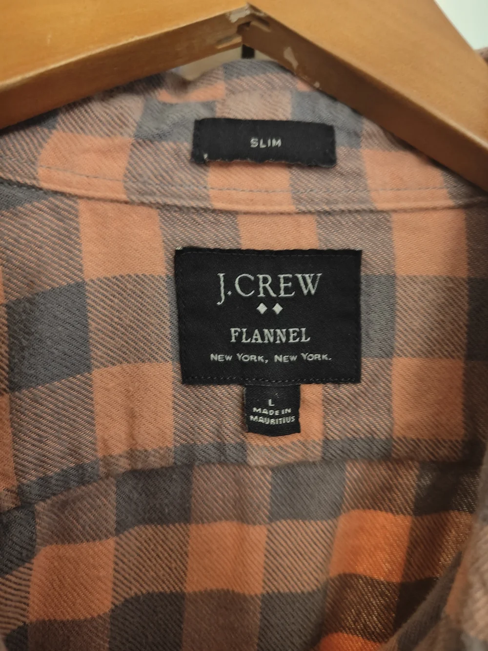 J Crew Mens Faded Salmon Pink Navy Plaid Slim Flannel Shirt Large
